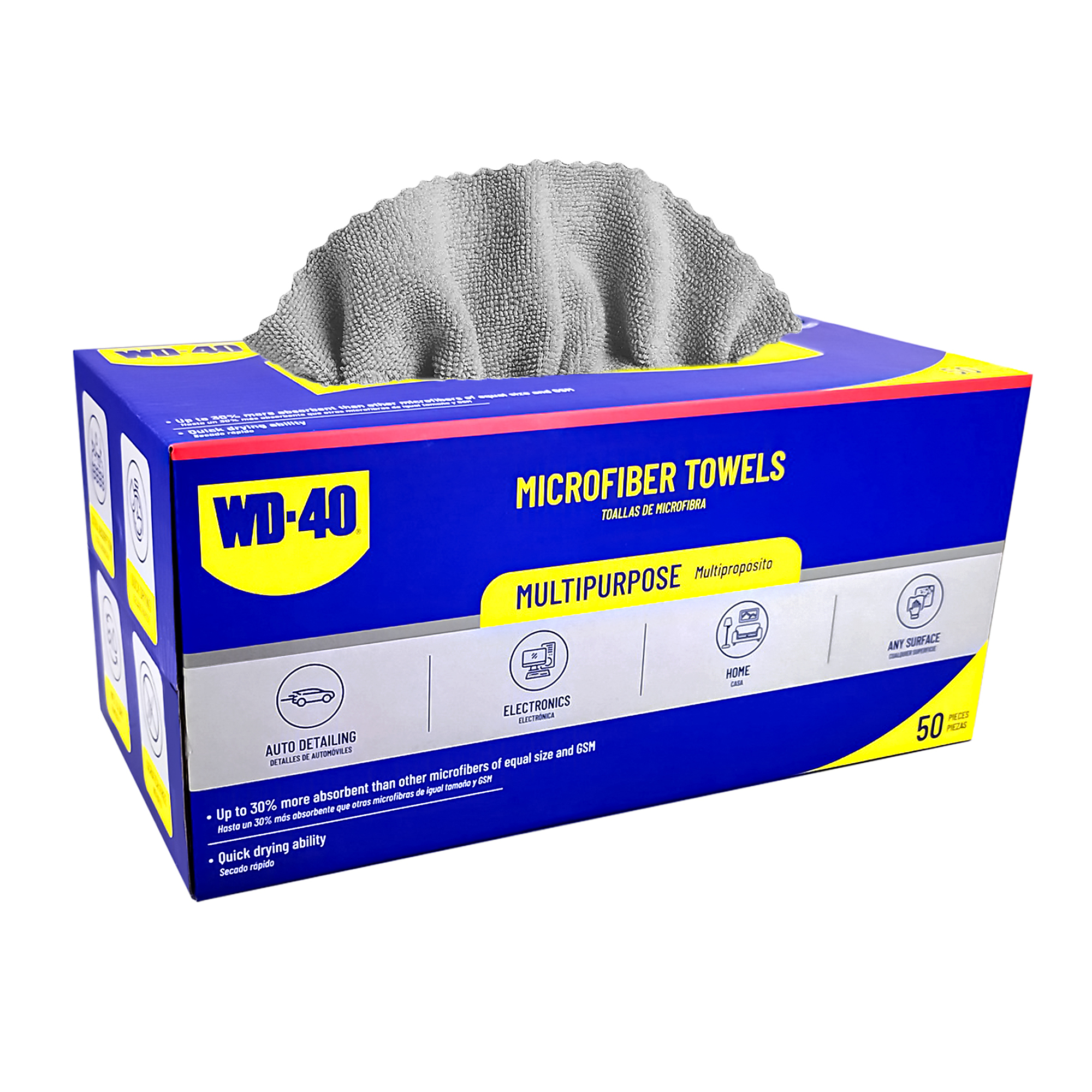 WD-40 Extra Absorbent Microfiber Towels — 50 Pack, Gray, Quick-Drying, Model# L40110G